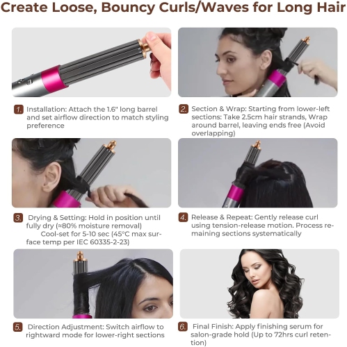 40mm Long Barrel Attachment for Dyson,Curling Iron Replacement Compatible with Dyson,Adjustable Bidirectional Curling Iron Attachment,for Voluminous