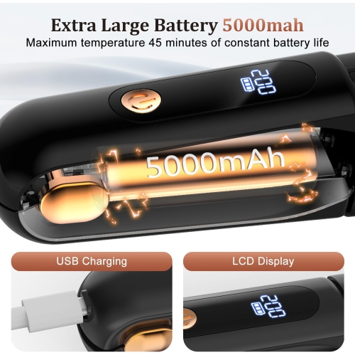 Brosse à lisser sans fil 3 en 1, Peigne à cheveux rechargeable sans fil, Fer plat portatif, Mini peigne à lisser chaud pour femmes