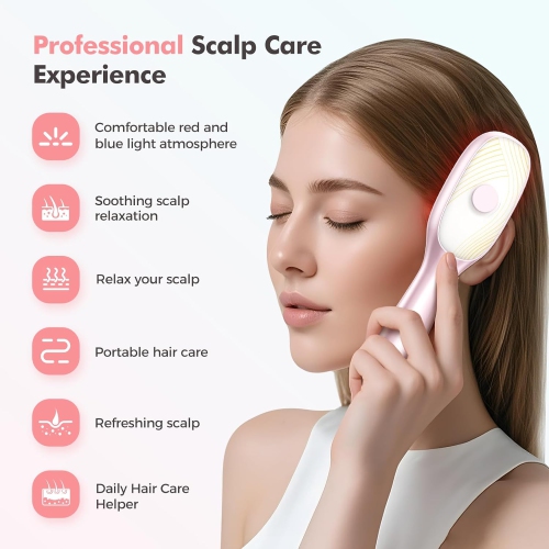 Rechargeable Scalp Massager Comb,Nano Mist Hair Oil Applicator Brush,Red Blue Light Hair Care Comb,Microcurrent Vibration Massage Brush