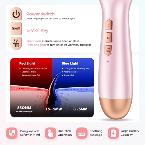 Rechargeable Scalp Massager Comb,Nano Mist Hair Oil Applicator Brush,Red Blue Light Hair Care Comb,Microcurrent Vibration Massage Brush