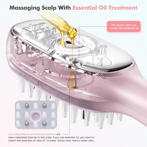 Rechargeable Scalp Massager Comb,Nano Mist Hair Oil Applicator Brush,Red Blue Light Hair Care Comb,Microcurrent Vibration Massage Brush