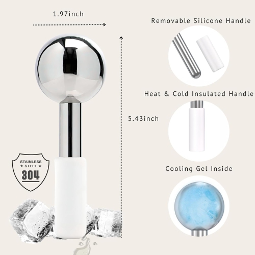 2PCS Ice Roller for Face,Ice Globes Eye Massager Facial Roller Tools, Stainless Steel Cryo Globes Cold Therapy for Eyes,Body Skin Care for Puffiness