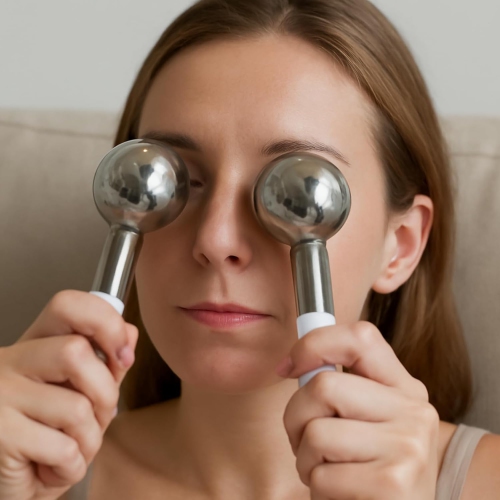 2PCS Ice Roller for Face,Ice Globes Eye Massager Facial Roller Tools, Stainless Steel Cryo Globes Cold Therapy for Eyes,Body Skin Care for Puffiness