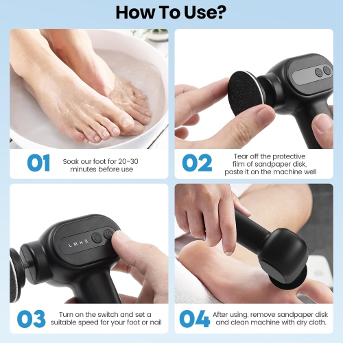 Electric Callus Remover for Feet,2 in 1 Electric Foot File Grinder,Rechargeable Cordless Foot Scrubber for Dead Skin,Adjustable Speed Professional