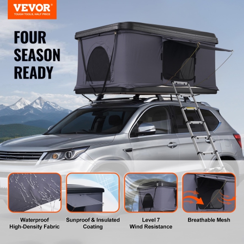 VEVOR Rooftop Tent Hard Shell, Naturnest Rooftop Tent Hardshell for 2-3 Person, Hard Shell Roof Top Tent with Telescopic Ladder Thick Mattress,