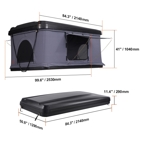 VEVOR Rooftop Tent Hard Shell, Naturnest Rooftop Tent Hardshell for 2-3 Person, Hard Shell Roof Top Tent with Telescopic Ladder Thick Mattress,