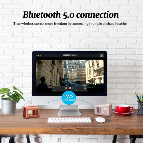 Mini Bluetooth Speaker, Multifunctional Retro Bluetooth Speaker Rechargeable, Loud Volume, Bluetooth 5.0 Wireless TWS Connection, Support TF Card, U