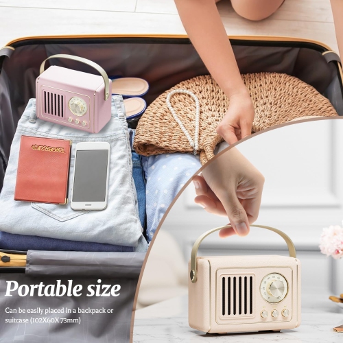 Mini haut-parleur portatif rétro Bluetooth compact, rechargeable, volume élevé, connexion TWS sans fil Bluetooth 5,0, prise en charge de carte TF,