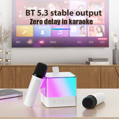 Ivory White Family Singing Set | Portable Bluetooth Karaoke Speaker| Professional Dual Wireless Microphones + RGB Atmosphere Light|Ultra-Long Battery