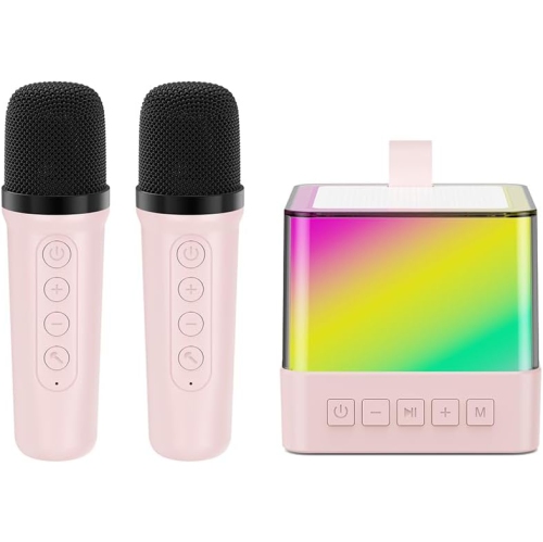 Sakura Pink Cute Karaoke Treasure | Mini Bluetooth Karaoke All-in-One Machine | Dual Wireless Microphones + Rhythmic Lighting | Home Portable Karaoke