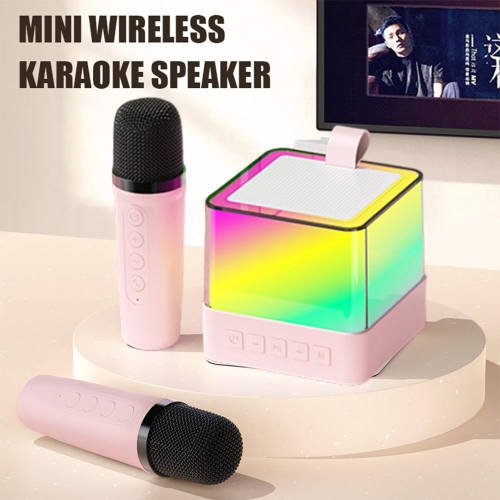 Sakura Pink Cute Karaoke Treasure | Mini Bluetooth Karaoke All-in-One Machine | Dual Wireless Microphones + Rhythmic Lighting | Home Portable Karaoke