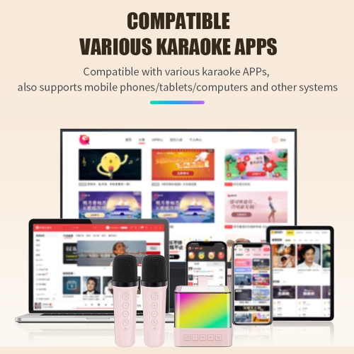 Sakura Pink Cute Karaoke Treasure | Mini Bluetooth Karaoke All-in-One Machine | Dual Wireless Microphones + Rhythmic Lighting | Home Portable Karaoke