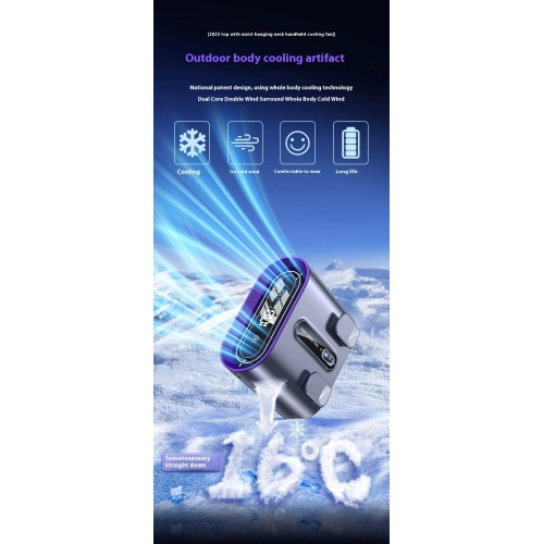 New waist hanging fan Touch lighting hanging neck small fan with LED display Night light Rechargeable wearable belt - double wind hanging neck fan