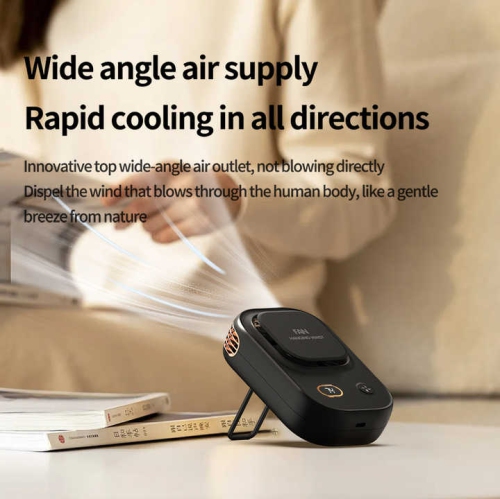 2025 new multifunctional digital display neck and waist fan USB high wind power silent portable fan, brushless motor drive, noise only 45-50dB, black