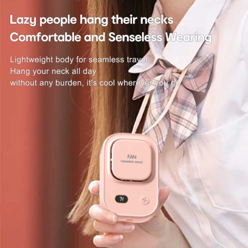 2025 new multifunctional digital display neck and waist fan USB high wind power silent portable fan, brushless motor drive, noise only 45-50dB, black