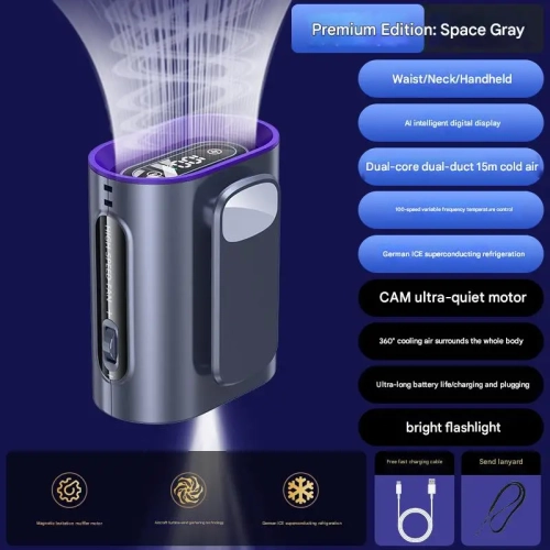 New waist hanging fan Touch lighting hanging neck small fan with LED display Night light Rechargeable wearable belt - single wind hanging waist fan