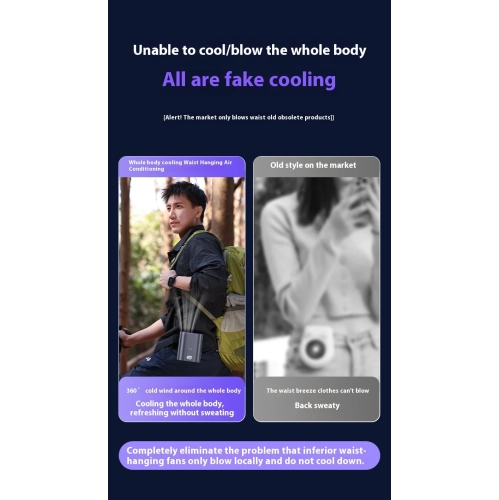 New waist hanging fan, touch lighting hanging neck small fan with LED display, night light, rechargeable wearable belt - single wind hanging waist