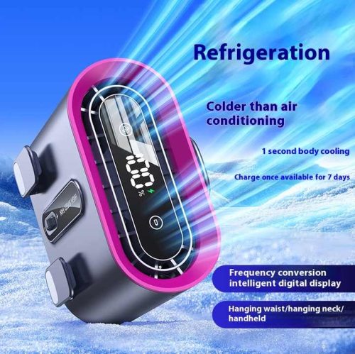 New waist hanging fan, touch lighting hanging neck small fan with LED display, night light, rechargeable wearable belt - double wind hanging neck