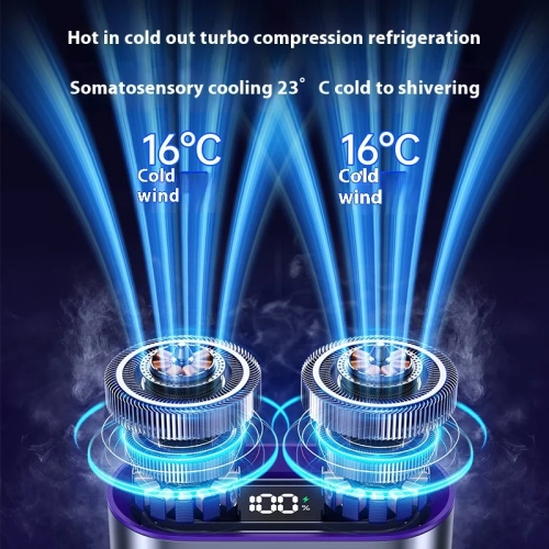 New waist hanging fan, touch lighting hanging neck small fan with LED display, night light, rechargeable wearable belt - double wind hanging neck