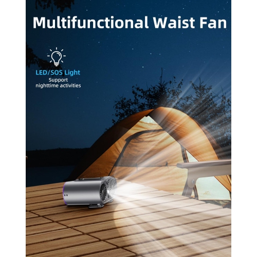 New waist hanging fan, touch lighting hanging neck small fan with LED display, night light, rechargeable wearable belt - double wind hanging neck