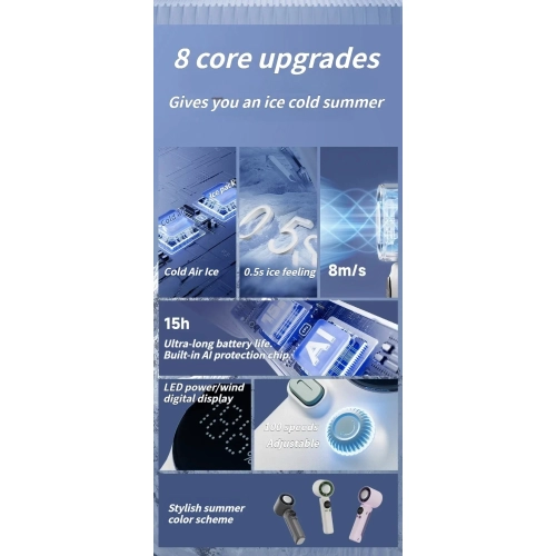 New 100-speed high-speed handheld fan turbine semiconductor ice crystal cooling digital display small fan portable USB charging outdoor indoor travel