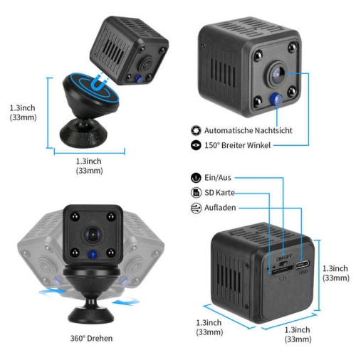 X6 camera home security surveillance camera HD night vision wireless small cube WIFI camera, built-in infrared night vision light, built-in 8G card