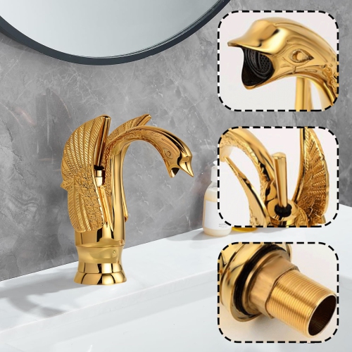 Antique Swan Basin Faucet, Copper Hot and Cold Water Mixer for Bathroom Sink