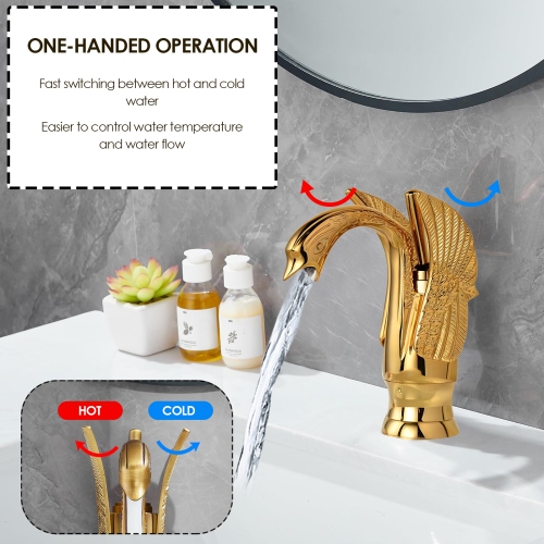 Antique Swan Basin Faucet, Copper Hot and Cold Water Mixer for Bathroom Sink