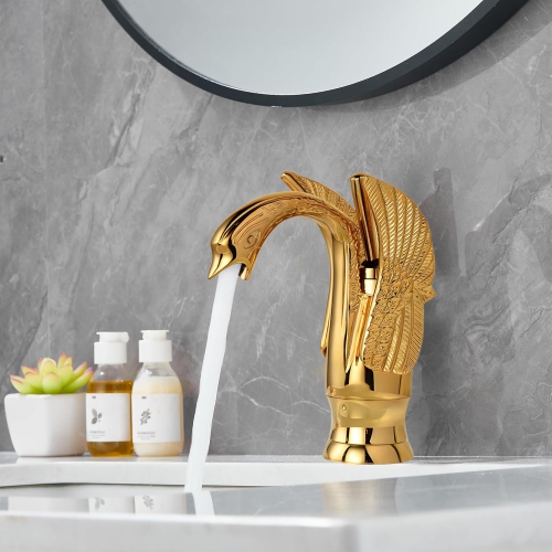 Antique Swan Basin Faucet, Copper Hot and Cold Water Mixer for Bathroom Sink