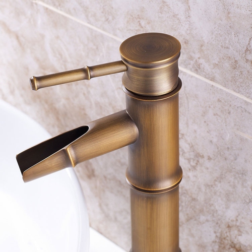 Copper Antique Bamboo Faucet, Splash-Proof Hot and Cold Mixer for Kitchen and Bathroom