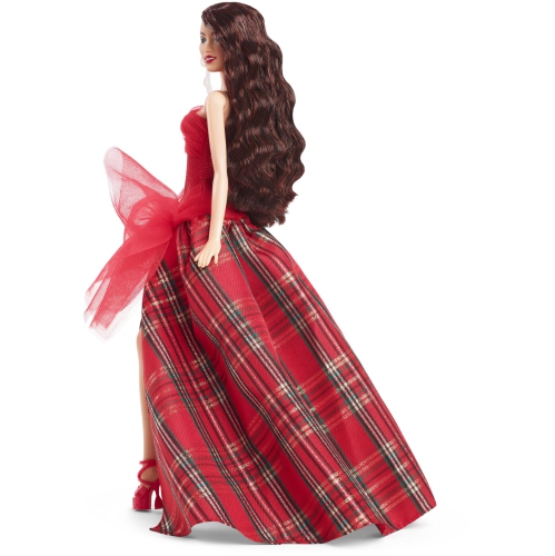 Barbie Signature 2024 Holiday Dolls, Seasonal Collector Gift, Plaid Gown with Red Bow, Displayable Packaging, Dark Bro..