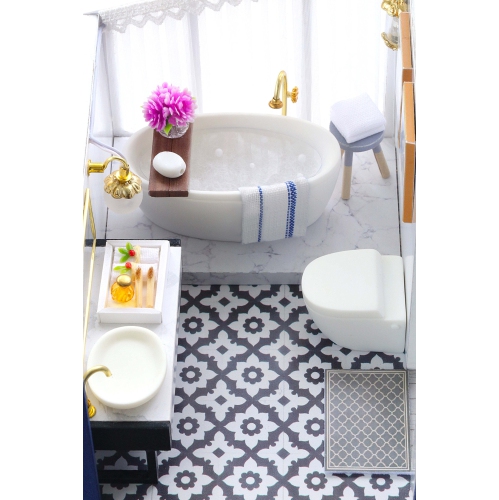 CUTEROOM DIY Miniature Dollhouse Kit with Furniture, 3D Wooden House, Music Box & LED Lights - 1:24 Scale