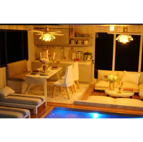 CUTEROOM DIY Miniature Dollhouse Kit with Furniture, 3D Wooden House, Music Box & LED Lights - 1:24 Scale