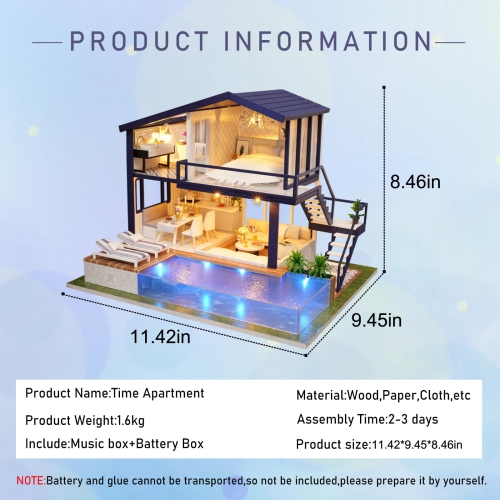 CUTEROOM DIY Miniature Dollhouse Kit with Furniture, 3D Wooden House, Music Box & LED Lights - 1:24 Scale