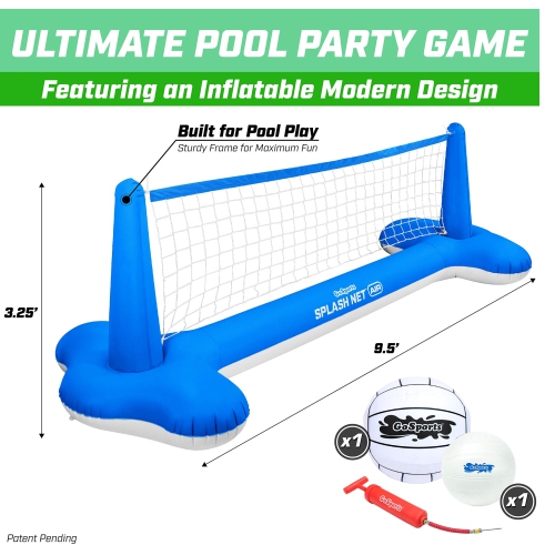 GoSports Splash Net Air, Inflatable Pool Volleyball Game - Includes Floating Net, Water Volleyballs and Ball Pump