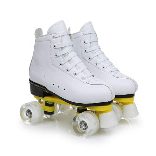 Roller Skates Womens Size 8 White Classic Skating High-Top Double-Row Leather Skates