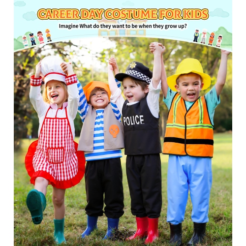 Sinuo Boy's Dress Up Costumes Trunk Set 11pcs, Pirate, Chef, Construction Worker, Policeman Costume Fit Kids Age from ..