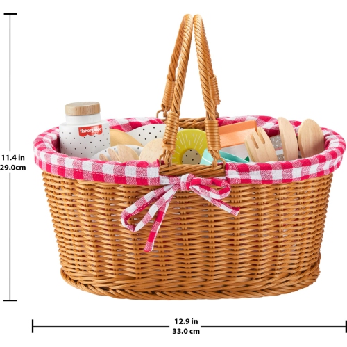 Fisher-Price Wood Pretend Play Toy Picnic Basket, 31-Piece Wooden Food Playset for Preschool Kids Ages 3+ Years