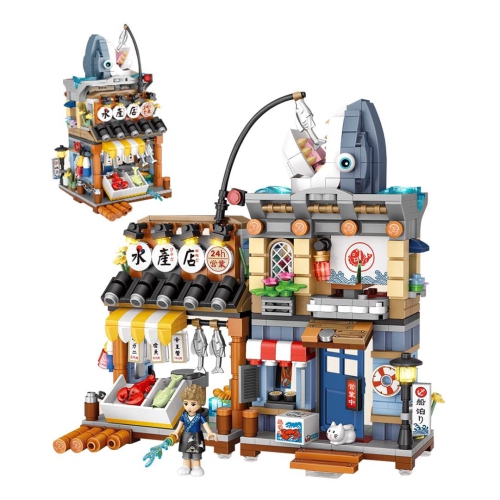 Japanese Street View Shop Building Blocks House Toy, New 4 Models Mini DIY Building Blocks Model MOC Construction Toy