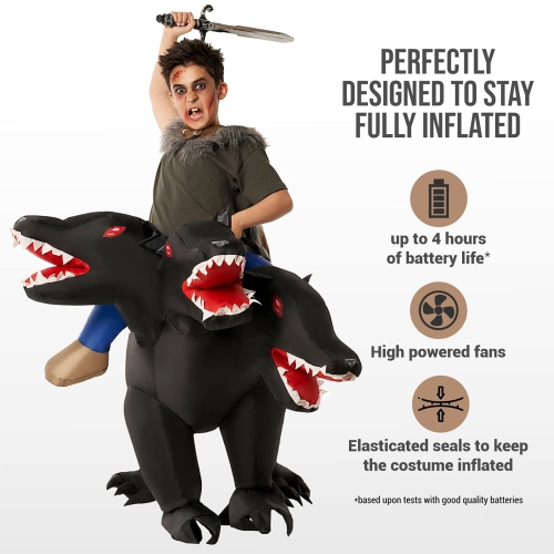 Morph Costumes Inflatable 3 Headed Dog Costume For Kids Ride On Halloween Greek Costume