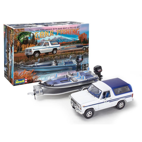 Revell 17242 '80 Ford Bronco w/Bass Boat & Trailer 1:24 Scale 157-Piece Skill Level 5 Model Truck Building Kit
