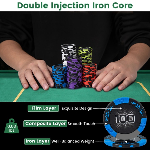 Gymax Texas Holdem Poker Chip Set 300-Piece Poker Set with 5 Dices 2 Card Decks