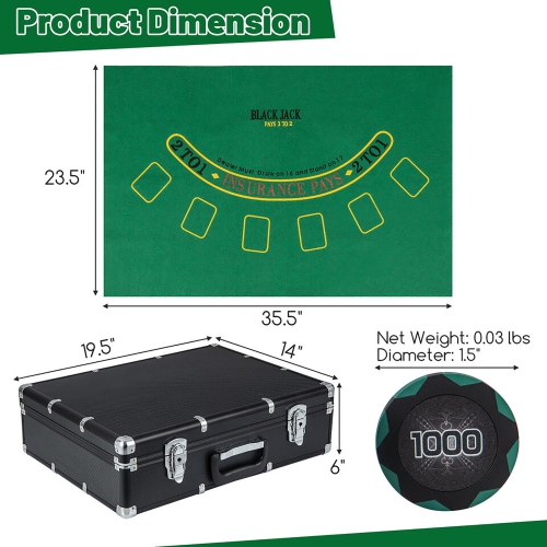 Gymax 600-Piece Poker Chip Set 14 Gram Claytec Chips w/ Carrying Case 6 Decks of Cards