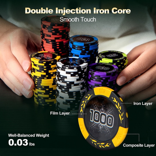 Gymax 14 Gram Clay Poker Chip Set 500 Pieces Claytec Style Chips with Aluminum Case