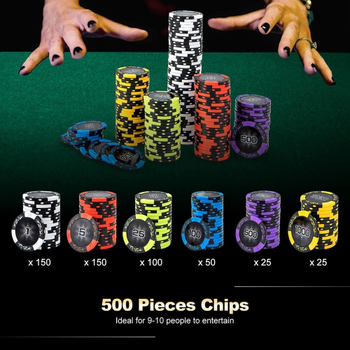 Gymax 14 Gram Clay Poker Chip Set 500 Pieces Claytec Style Chips with Aluminum Case