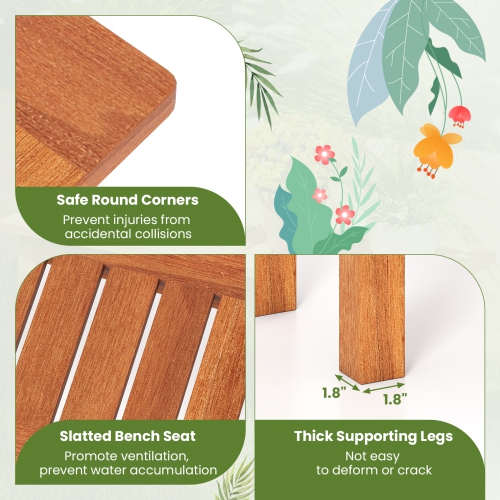 Gymax Wooden Plant Stand Set of 2 w/ Teak Oil Finish Slatted Top Rustic Plant Rack