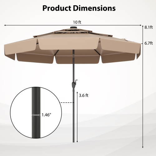Gymax 10 FT Solar Patio Umbrella w/ 32 LED Lights 3-Tier Vented Top & Tilt Adjustment