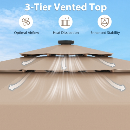 Gymax 10 FT Solar Patio Umbrella w/ 32 LED Lights 3-Tier Vented Top & Tilt Adjustment