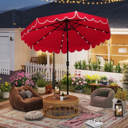 Gymax 10 FT Solar Patio Umbrella Outdoor Market Sunshade w/ 24 LED Lights