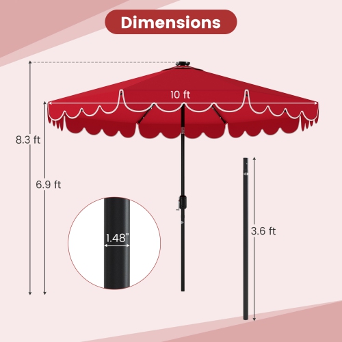 Gymax 10 FT Solar Patio Umbrella Outdoor Market Sunshade w/ 24 LED Lights